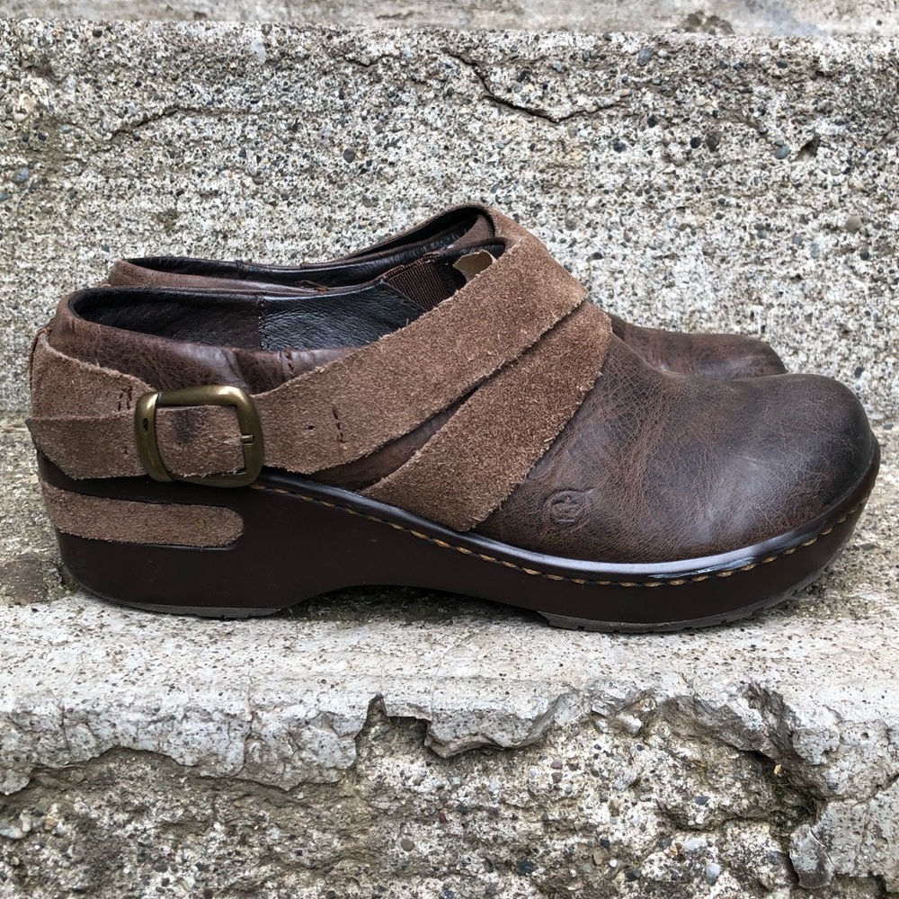 BORN Darly Castagno Leather Harness Clogs